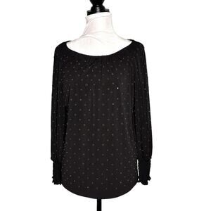 Kobi Halperin Jeweled Long Sleeve Blouse Black Gold Size Medium